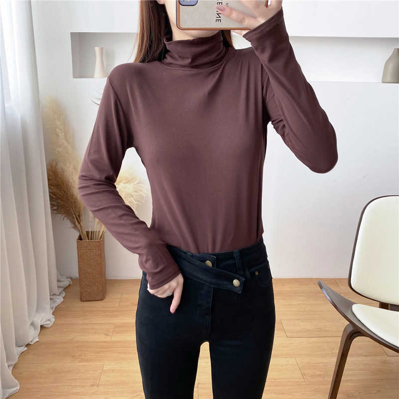 

Korean Women Blouses White Tops Woman Long Sleeve Turtleneck Stretch Top Plus Size Black Shirts 210604