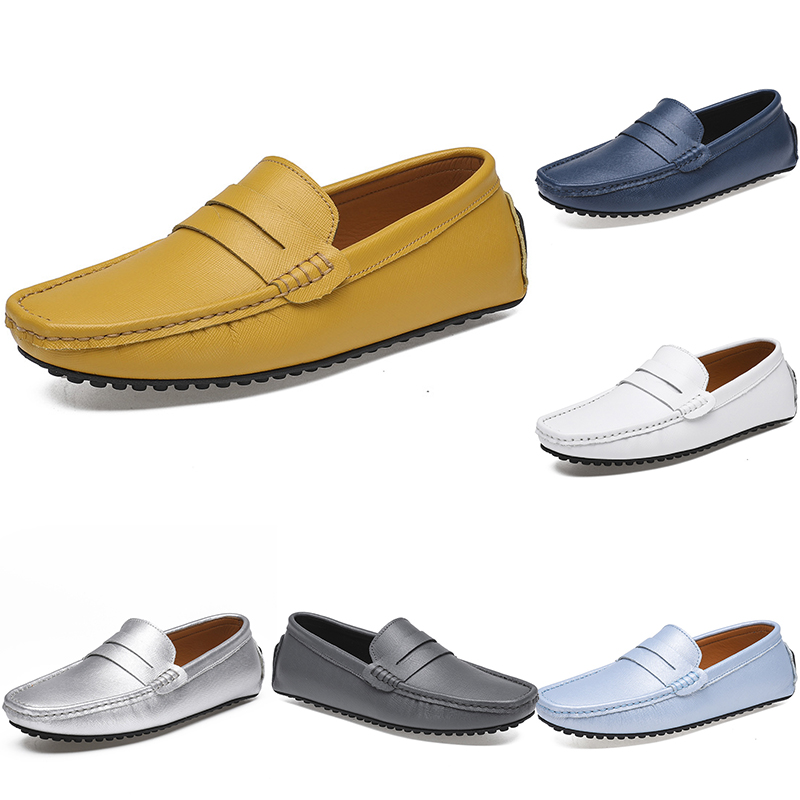 

leather peas men's casual driving shoes soft sole fashion black navy white blue silver yellow grey footwear all-match lazy cross-border 38- color63