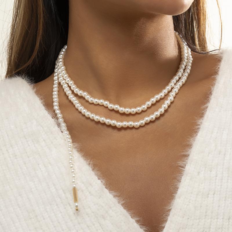 

Chokers Elegant Multi Layered Imitation Pearl Choker Necklace Long Statement Collar Clavicle Necklaces Women Bridal Wedding Jewelry