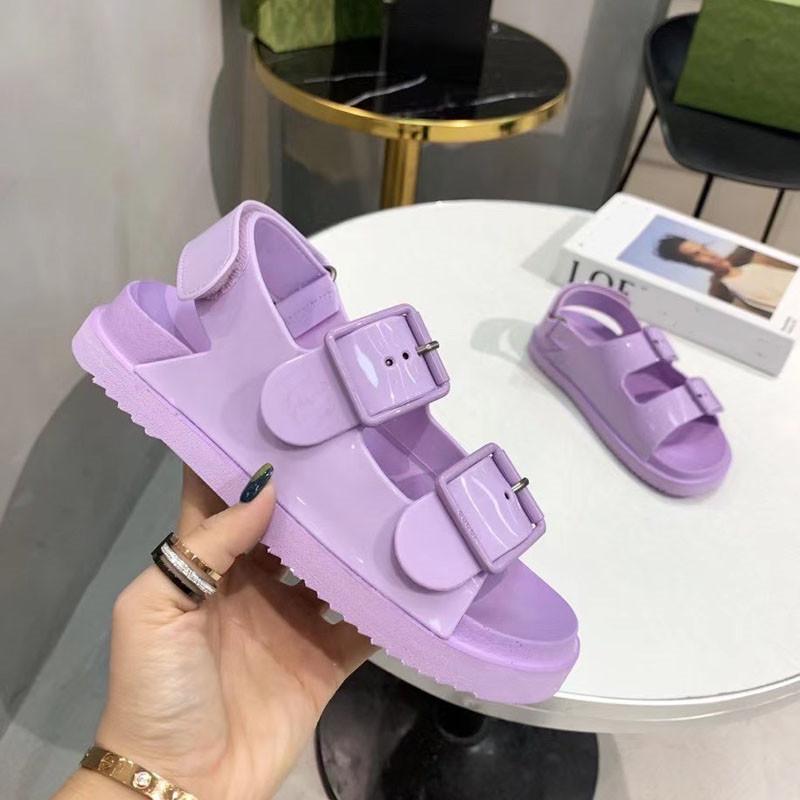 

High Quality Designer Sandals Slippers Rubber The sponge cake has a thick sole Open toe Sandal Fixed Double loop design Women Shoes blue With Box, #9
