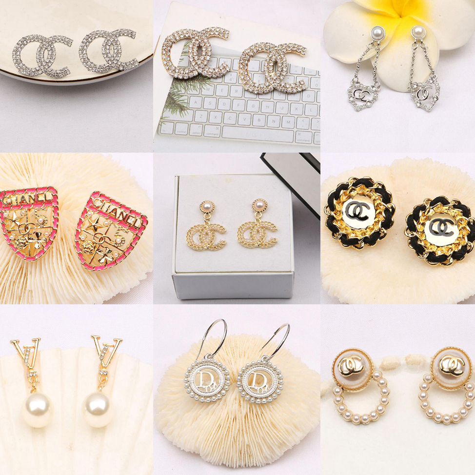 

18K Jewelry Gold Plated Luxury Brand Designers Letters Stud D Geometric Exaggerate Classic Famous Women Crystal Rhinestone Pearl Earring Wedding Party Jewerlry, Mixed colors