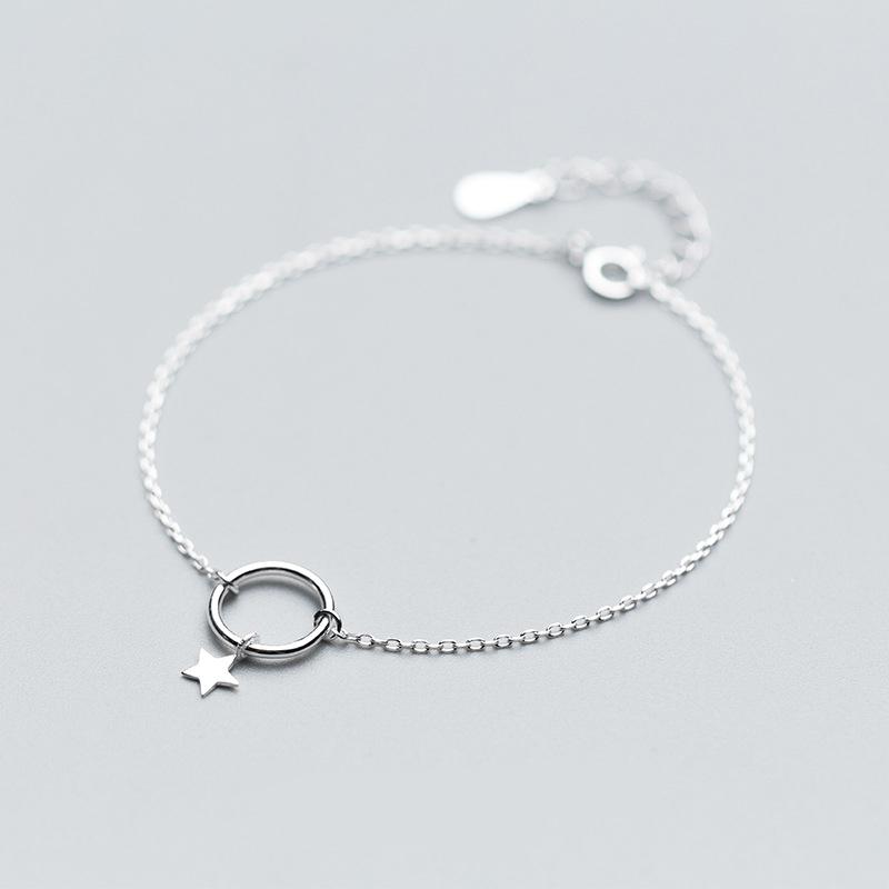

Link, Chain 100% 925 Solid Sterling Silver Fashion Women Jewelry Round Star Bracelet 15.5cm For Friend Wife Daughter
