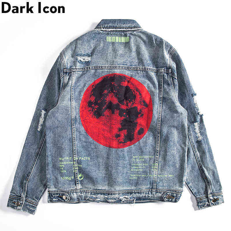 

Back Printed Street Fashion Jeans Jacket Men Turn-down Collar Ripped Denim Jackets Streetwear Clothing 210603, White jeans