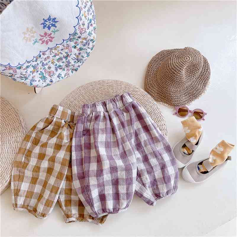 

Girls cotton plaid knee length pants Korean style loose all-match cool soft trousers 210708, Yellow