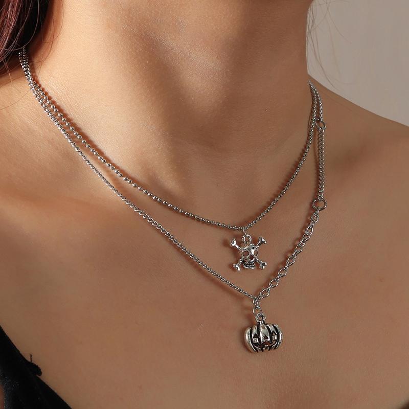 

Pendant Necklaces Personalized Item Punk Style Stacked Skull Pumpkin Necklace Wholesale Bulk Women Accessories Jewelry