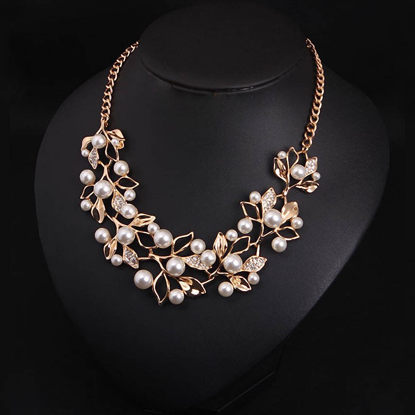 

Necklace Designer Simulated Pearl Necklaces &amp Pendants Leaves Statement Necklace Women Collares Ethnic Jewelry for Women Gif