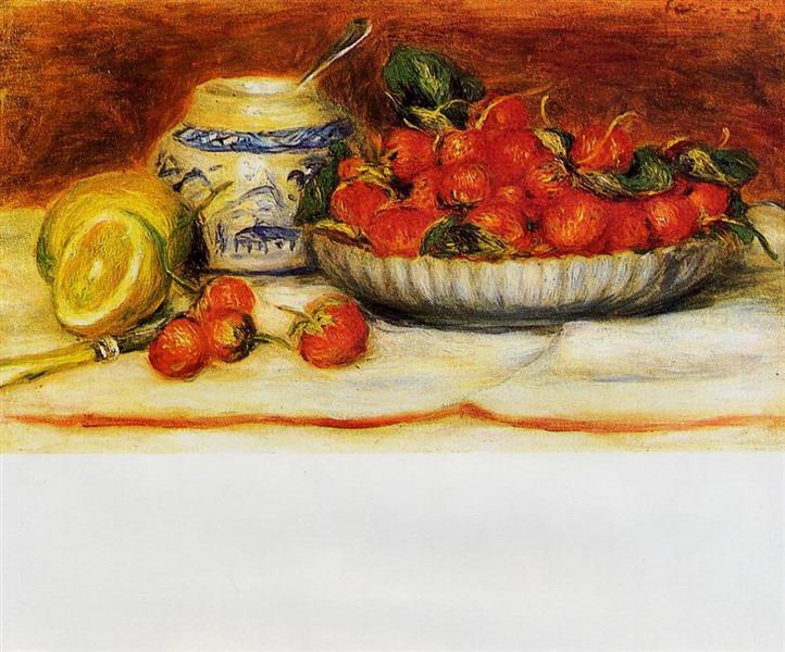Hand Painted Still Life Canvas Art Oil Painting Strawberries by Pierre-Auguste Renoir Wall Pictures Reproduction for Kitchen, Dinning Room,Restau-image-740218335