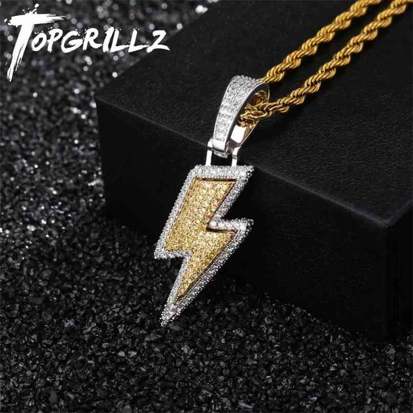 

TOPGRILLZ Iced Out Bling Lightning Pendants With Tennis Chain Copper Material AAA Cubic Zircon Men's Hip Hop Jewelry Gift 210721