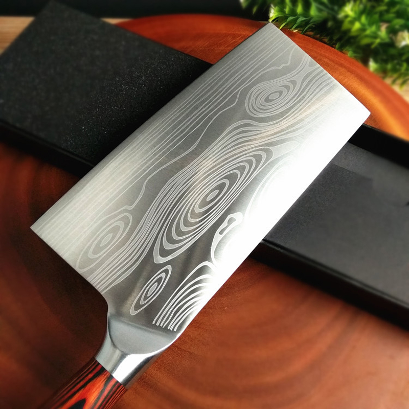 

Fine steel Damascus grain kitchen knives chef knife cutting wood handle very sharp blade lenght 20cm b;acl bpx packing