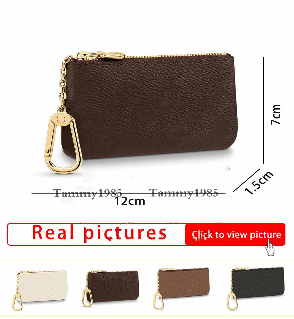 

Top quality fashion 4 colors KEY POUCH Damier leather holds classical women key holder coin purse small leather Key Wallets with box, White grid