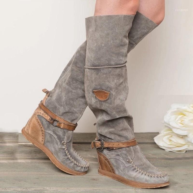 

Boots Women Over The Knee Woman Buckle Fringe Slim Thigh High Flat Low Heel Winter Shoes C581, Black