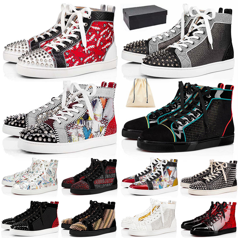 

Big Size US 13 With Box Mens Fashion Luxurys Designers Womens Shoes Red Bottoms Shoe Spikes Rivets Sneakers Genuine leather Loafers ACE Bottom Vintage Trainers 36-47, #b15