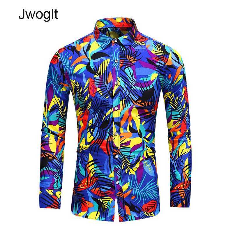 

45KG-120KG Men Blouse Fashion Design Colorfully Printed Shirt Hawaii Long Sleeved Beach Floral Shirts 5XL 6XL 7XL 210721, White