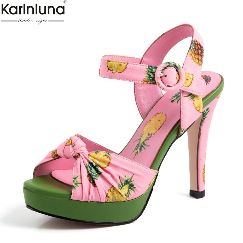 

Karin Brand Design Luxury Print Genuine Leather Women Shoes Sandals Woman 2021 Sexy High Heels Party Wedding, Black