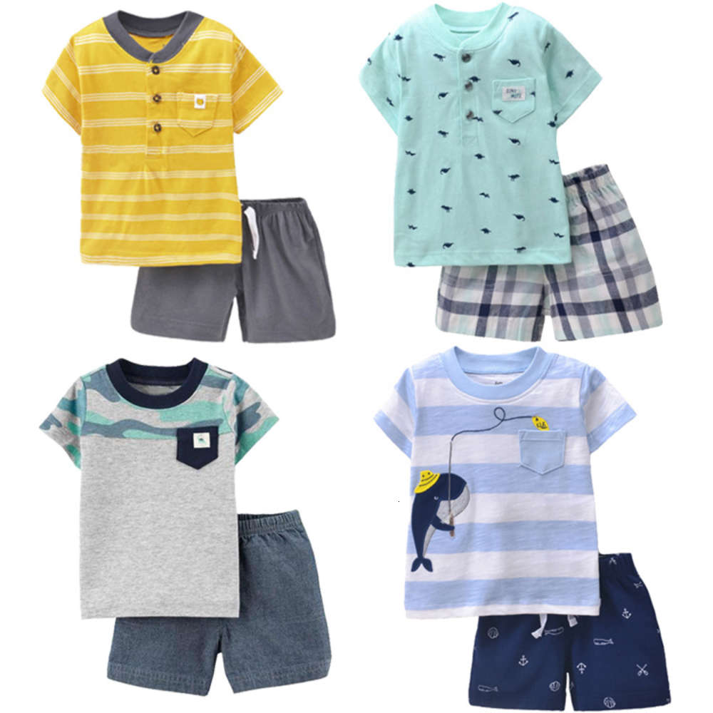 

Summer children's wear baby boys short sleeve shorts T-shirt pack two piece suit, White