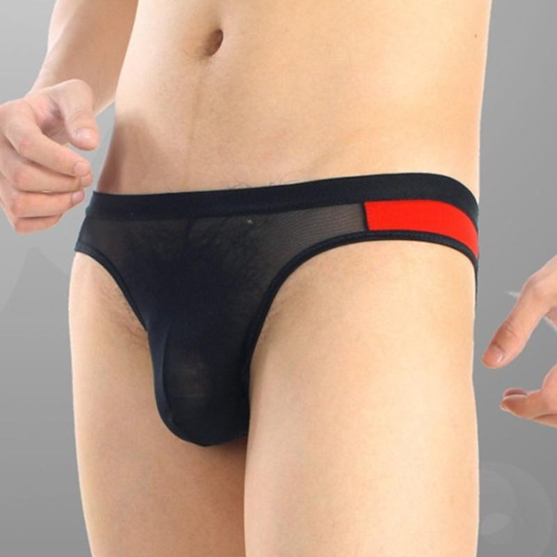 

Underpants Mesh See Through Briefs Mens Sexy Low Rise Breathable Panties High Elastic Perspective Underwear Thong, Black;white