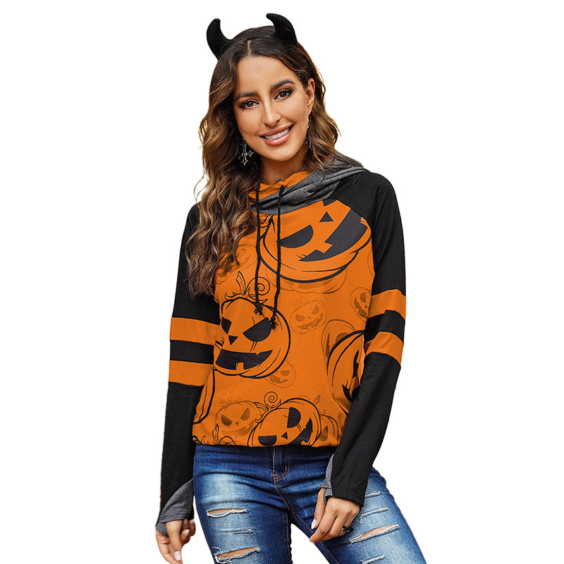 

Halloween hoodie long sleeve round neck loose fashion women, Black
