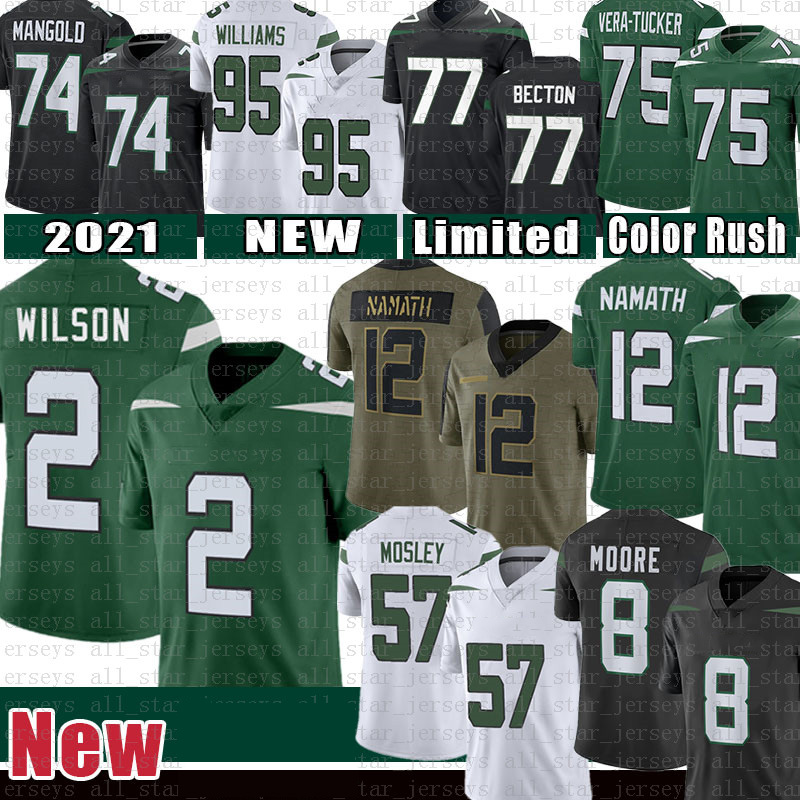 

2 Zach Wilson Elijah Moore 8 Football Jersey C.J. Mosley Joe Namath Mekhi Becton Quinnen Williams Wayne Chrebet Vera-Tucker Klecko Mark Gastineau Martin Nick Mangold, 2021 youth size s-xl (penqiji)