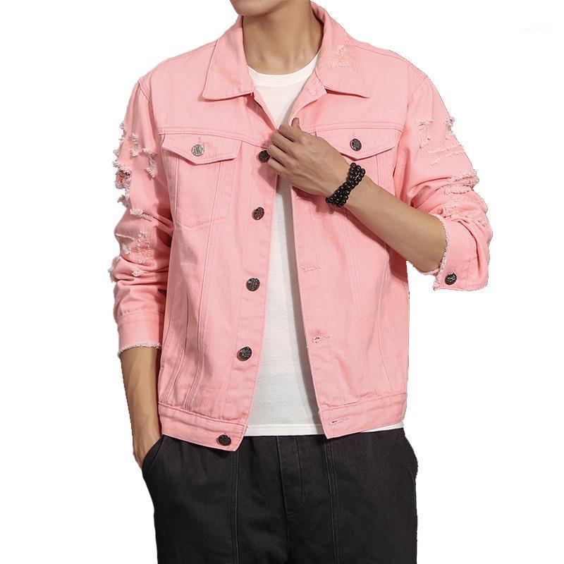 

Men's Jackets Autumn Mans Hole Denim Jacket Man Coat Jeans 5XL, Pink
