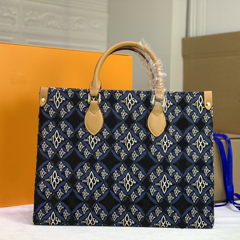 

Shopping Bags Women Handbags Purse Shoulder Bag High Quality Denim Canvas Patchwork Color Jacquard Weave Interior Zipper Full Letter