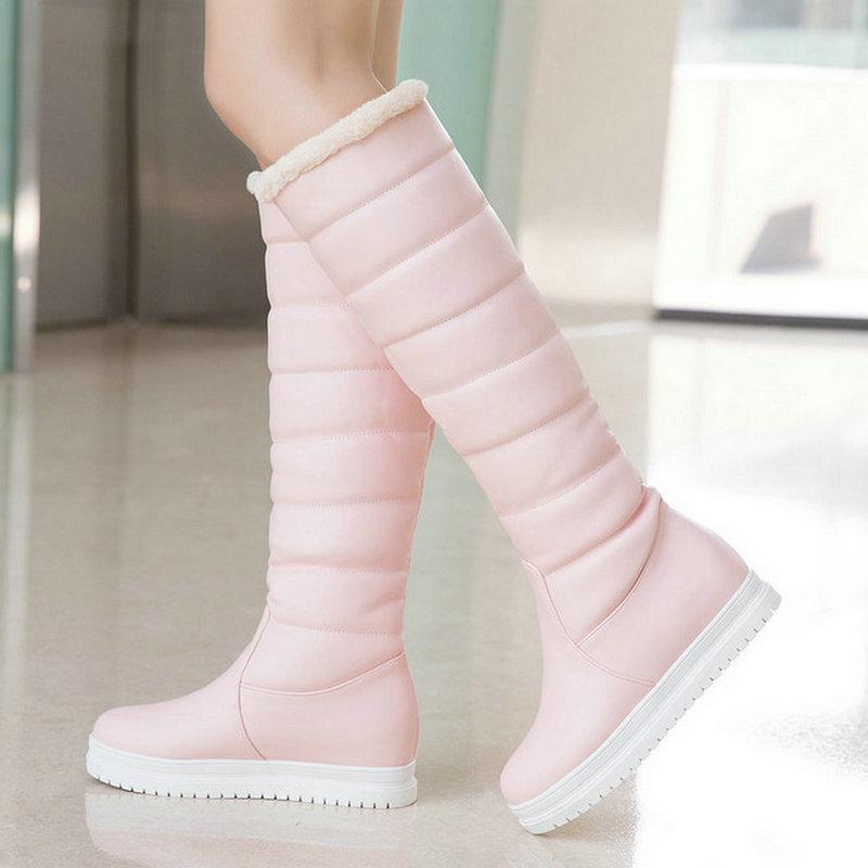 

Boots 2021 Winter Warm Plush Women Snow Platform Flat With Ladies Knee High Slip On Shoes Black Pink