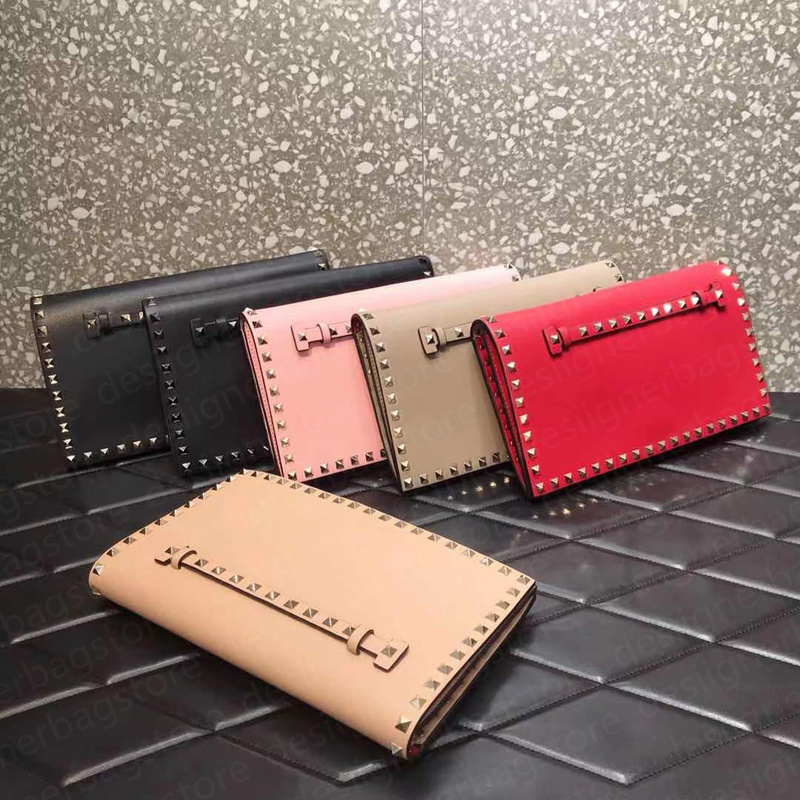 

Fashion Luxurys Designers Genuine Leather evening bag Crossbody Credit Card Clutch Bag Lady Wallet envelope Interior Slot Pocket Studs Nude Pink Colors Chain