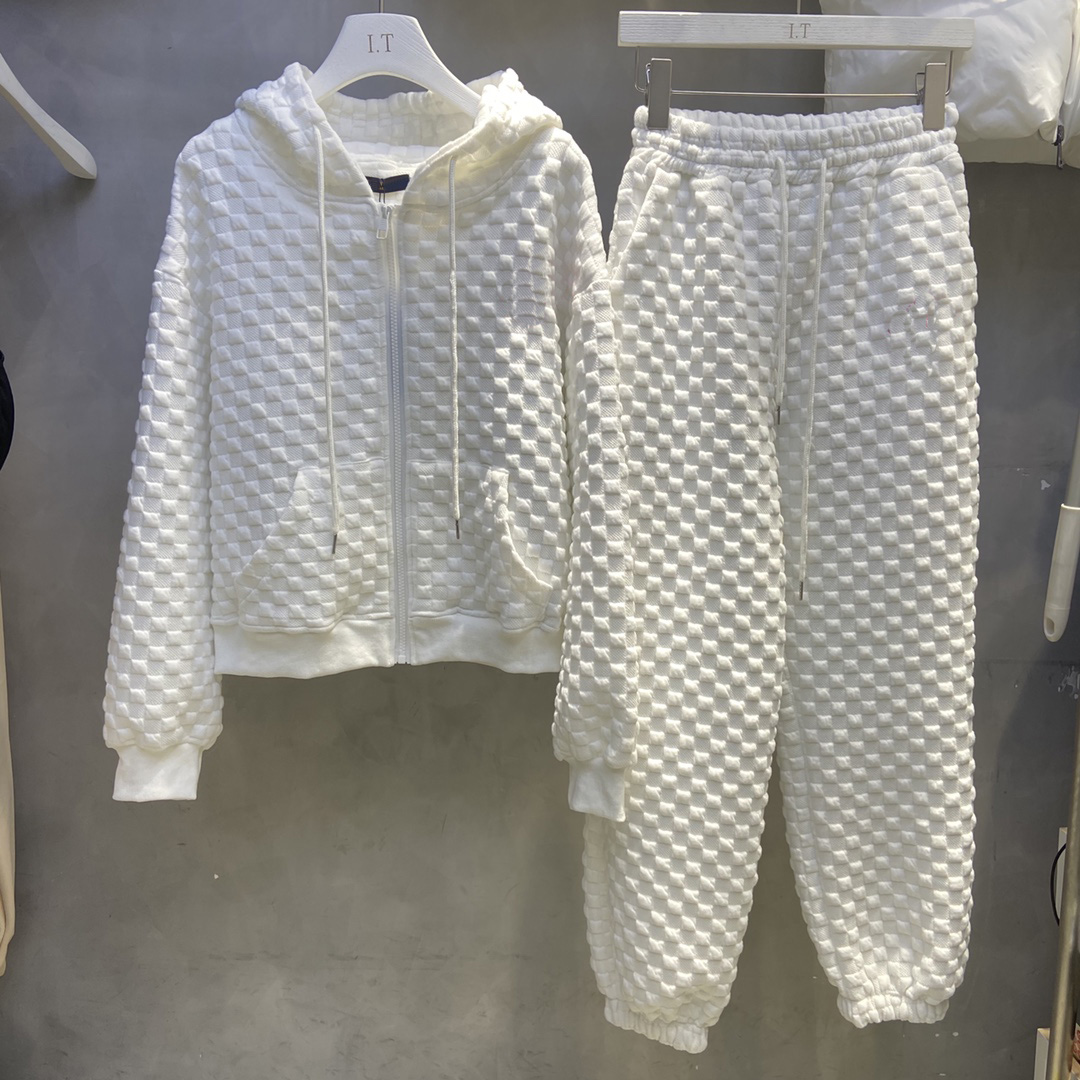 

Women' Two Piece Sets pants designer tracksuits fashion Plaid letter embroidered Hoodie + pant high quality suit black and white Size -L, Make up for price
