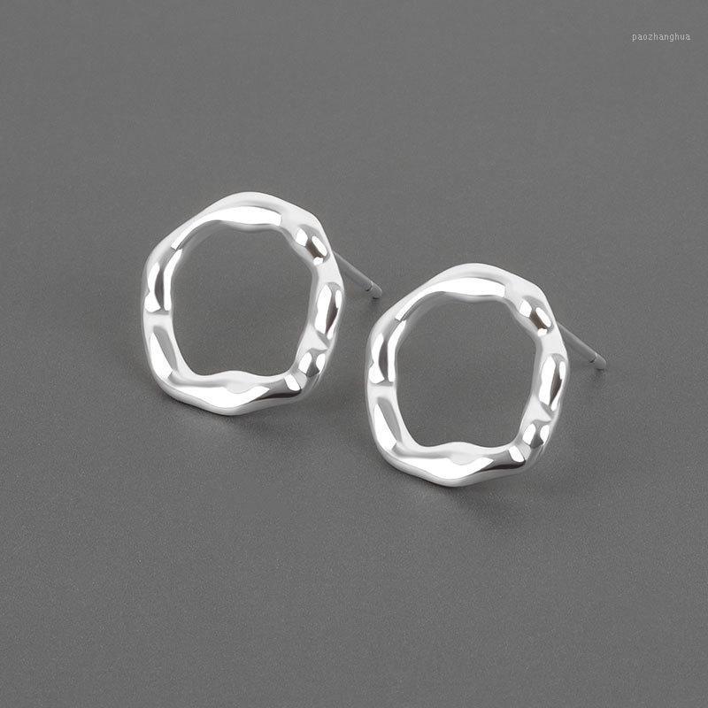 

Stud Irregular Water Hollow Round Earrings Female Fashion French Retro Light Smooth Unique Design Jewelry M4, Golden;silver