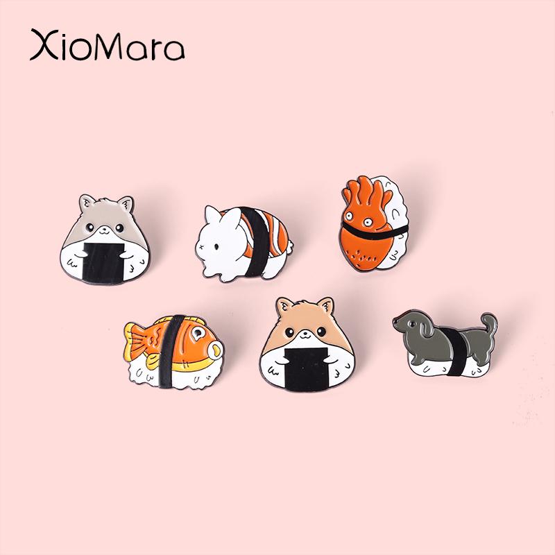 

Pins, Brooches Bundled Rice Balls Enamel Pin Kawaii For Women Sushi Food Backpack Clothes Lapel Animal Badge Jewelry Gifts Wholesale, Gray