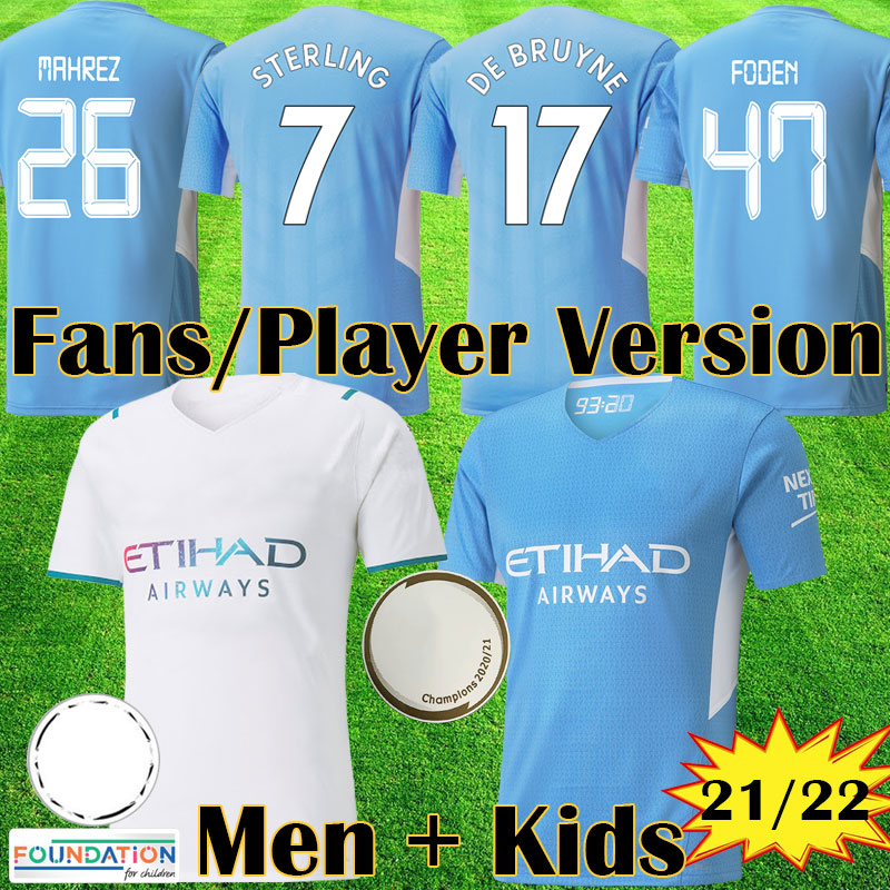 

Manchester soccer jerseys STERLING DE BRUYNE FODEN 21 22 CITY away White fans jersey Player Version football shirt FERRAN man kids kit equipment, Kids home