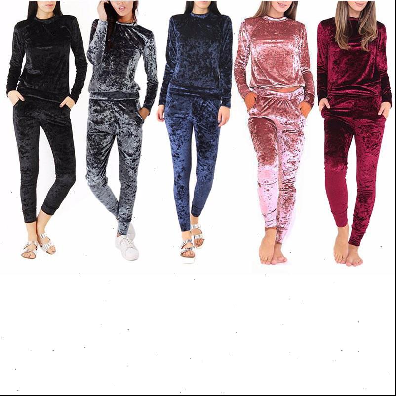 

women tracksuits diamond velvet leisure sports suit womens autumn winter round neck long sleeved trousers two piece, Gray