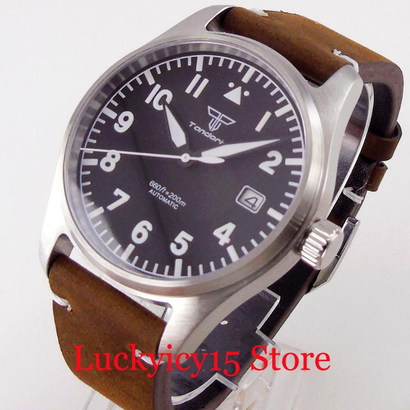 

Wristwatches Japan NH35A 39mm SelfWinding Men Wristwatch 200M Waterproof C 3 Luminous Genuine Leather Sapphire Crystal, Nologo black