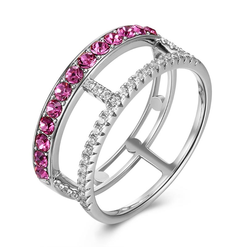 

Cluster Rings ZEMIOR 925 Sterling Silver Double Layer Finger Women Pink Austria Crystal Hollow Out Ring Anniversary Gifts Fine Jewelry