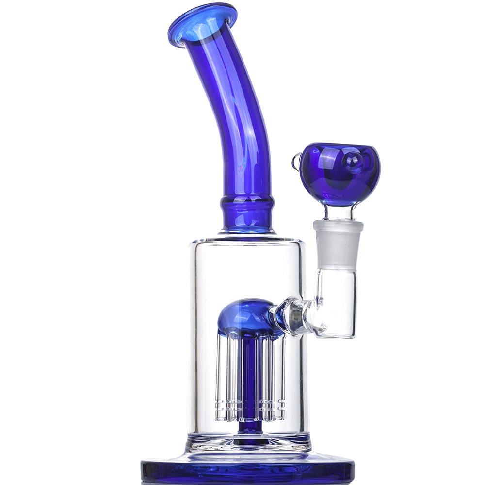

7.9 inchs glass Water Bongs Pink hookahs Arm Tree Perc Smoke Glass Pipe Bubbler Recycler Oil Rigs Blue With 14mm Banger