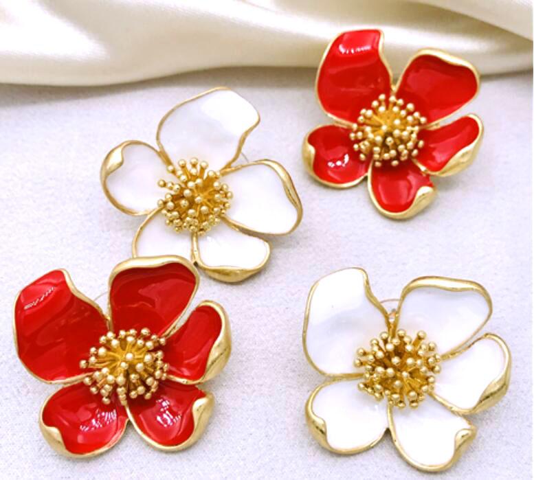 

Earrings & Necklace CSxjd Design Enamel Flower, As pic