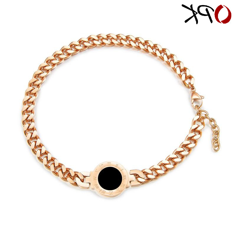 

jewelry fashion rose gold plated titanium steel Roman digital Bracelet women's personality cold wind round brand jewelry