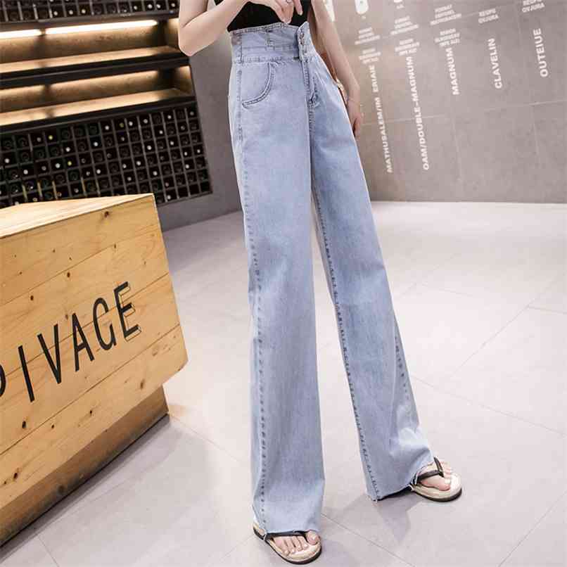 

5XL women' jeans autumn high-waisted wide-leg straight mopping trousers casual all-match student 210520, Blue