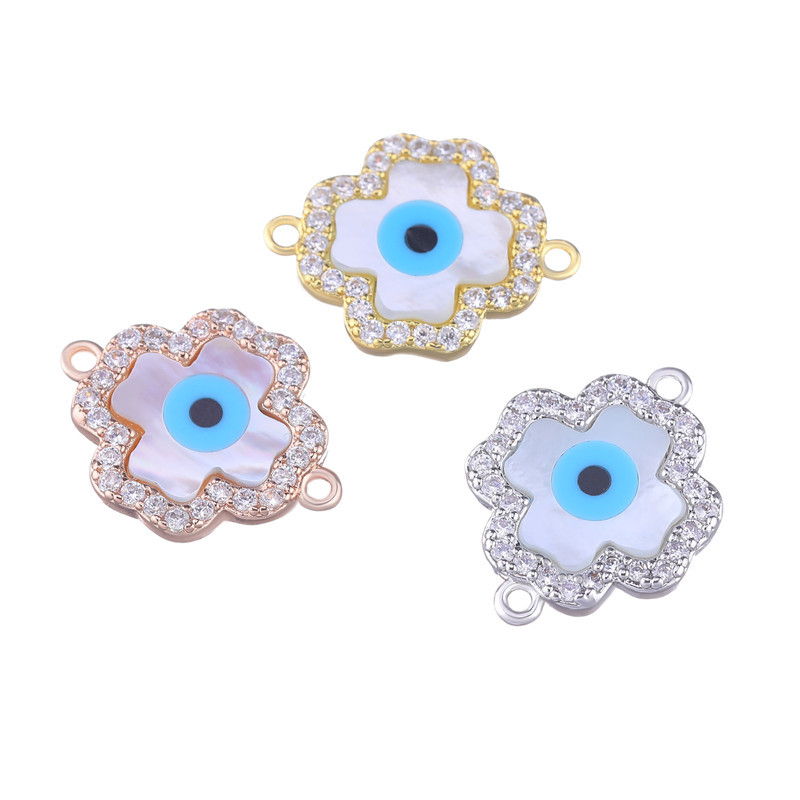 

Flower Shape White Shell Blue Turkey Evil Eye Charm Double Hook for DIY Bracelet Jewelry Marking