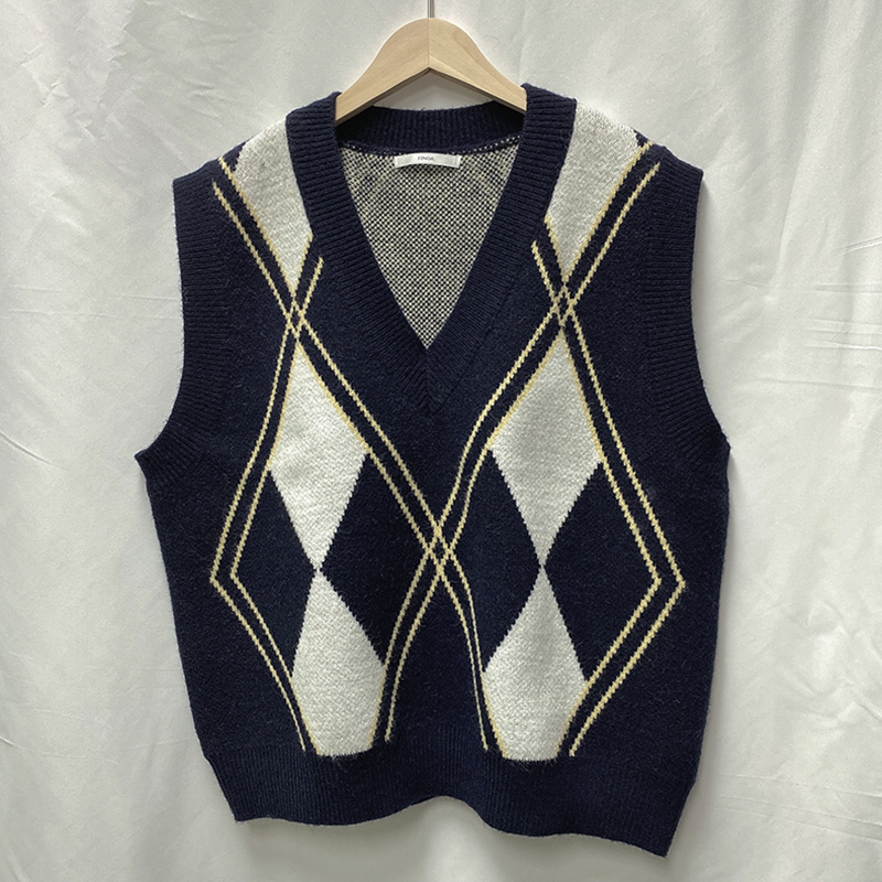 

2021 fashion soft vest knits Tops for women men V-neck check Classic rhombic sweater Keep warm stylist winter Outerwear coat, Navy blue