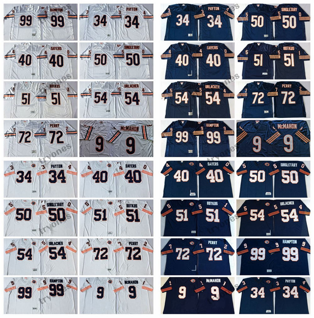 

Vintage 34 Walter Payton 40 Gale Sayers 51 Butkus Football Jerseys 54 Brian Urlacher 72 William Perry 99 Dan Hampton 9 Jim McMahon Jersey 50 Mike Singletary Mens, Blue big