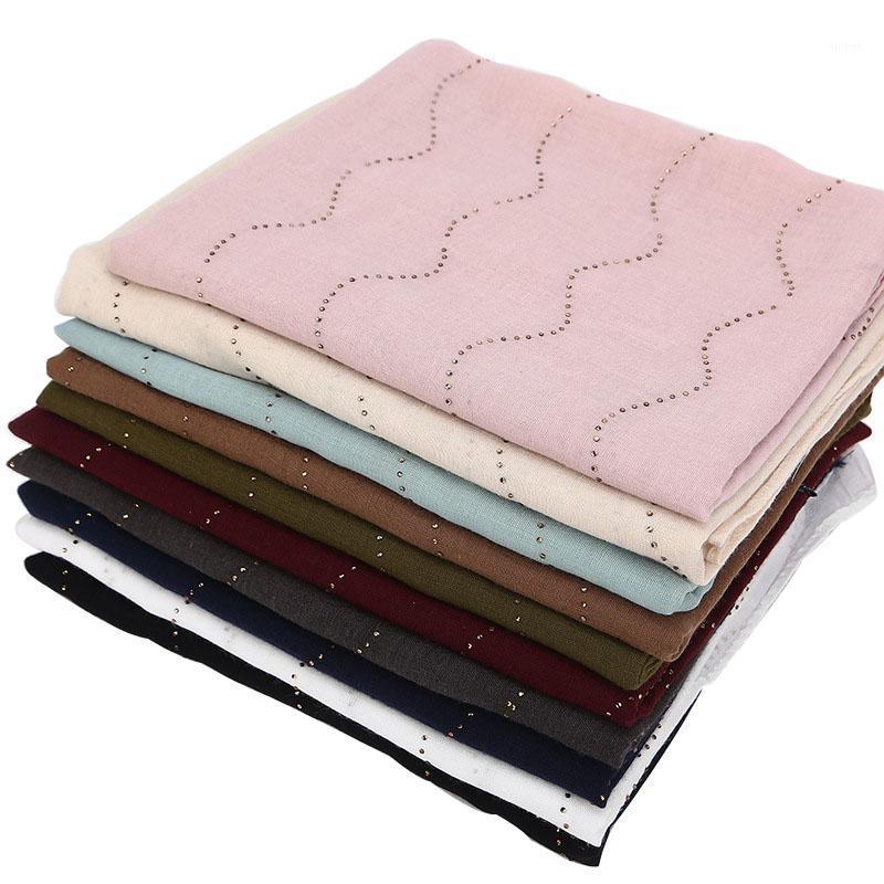 

Scarves 2021 Fashion Crystal Shiny Muslim Cotton Hijab Scarf For Women Viscose Headband Shawls Solid Color Ladies, Blue;gray