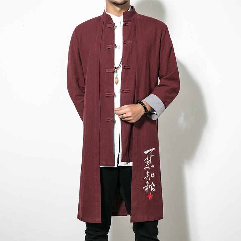 

Ethnic Clothing Asian Traditional Tops Men Chinese Style Embroidered Jackets 2021 Autumn Cotton Linen Long Robe Women Zen Hanfu Tang Suit Co