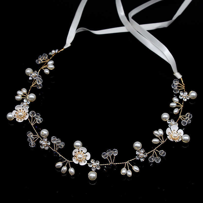 

straight bridal jewelry hand woven pearl hairband headdrs children's performance accsori, Golden;silver
