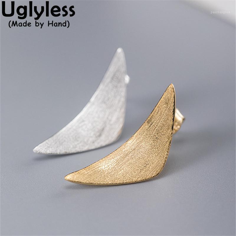 

Uglyless Creative Curved Triangle Studs Earrings Women Personalized Blank 925 Silver Geometric Fashion Brincos Bijoux Stud, Golden;silver