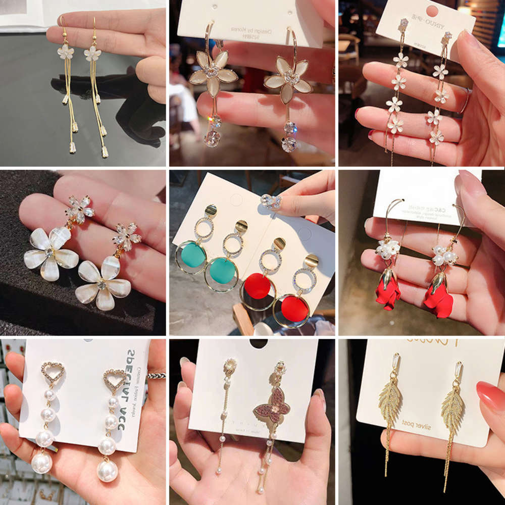 

earrings Flower quality texture personality a two earrings Korean temperament net red S925 silver needle Earrings, Golden