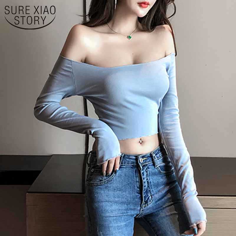 

Slash Neck Cotton Blouse Blusas Spring Fashion Womens Sexy Tops Versatile Slim Long Sleeve Solid Shirt Casual Women 12576 210527, Black