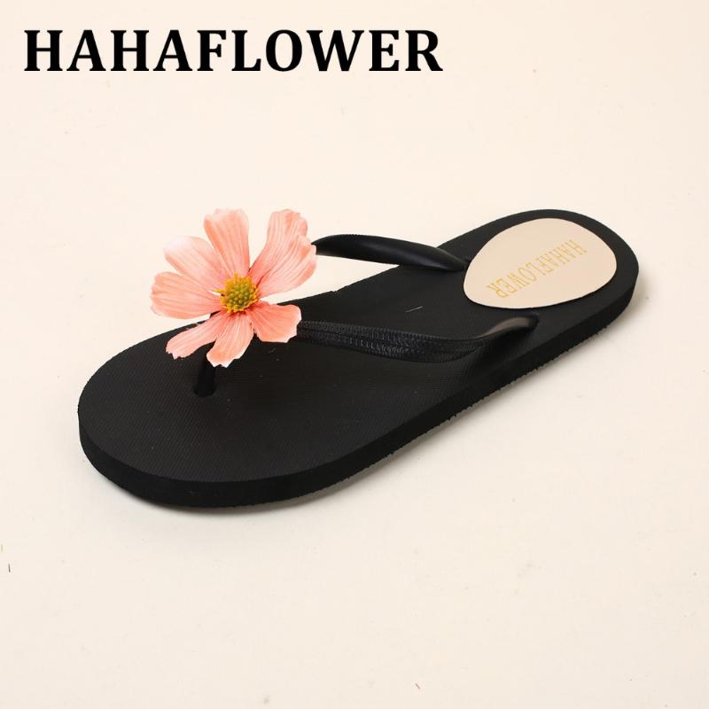 

Slippers HAHAFLOWER Summer Beach Sandals For Women Flowers Slides Female Bohemia Shoes Rubber Anti-Slip, Black