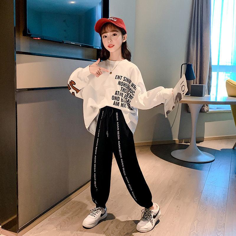 

Clothing Sets Girls Fashion Pullovers Kids Spring And Autumn Suits Sports Sportswear Clothes 4 6 8 10 12 13 Years Old, Black