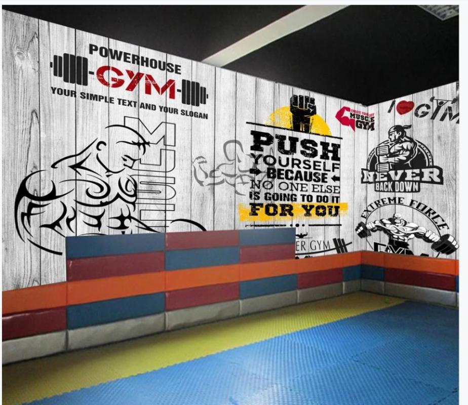 

Wallpapers Custom 3d Murals Wallpaper For Walls 3 D Gym Mural Vintage Plank Sports Fitness Club Image Wall Background Decoration Paper, As pic