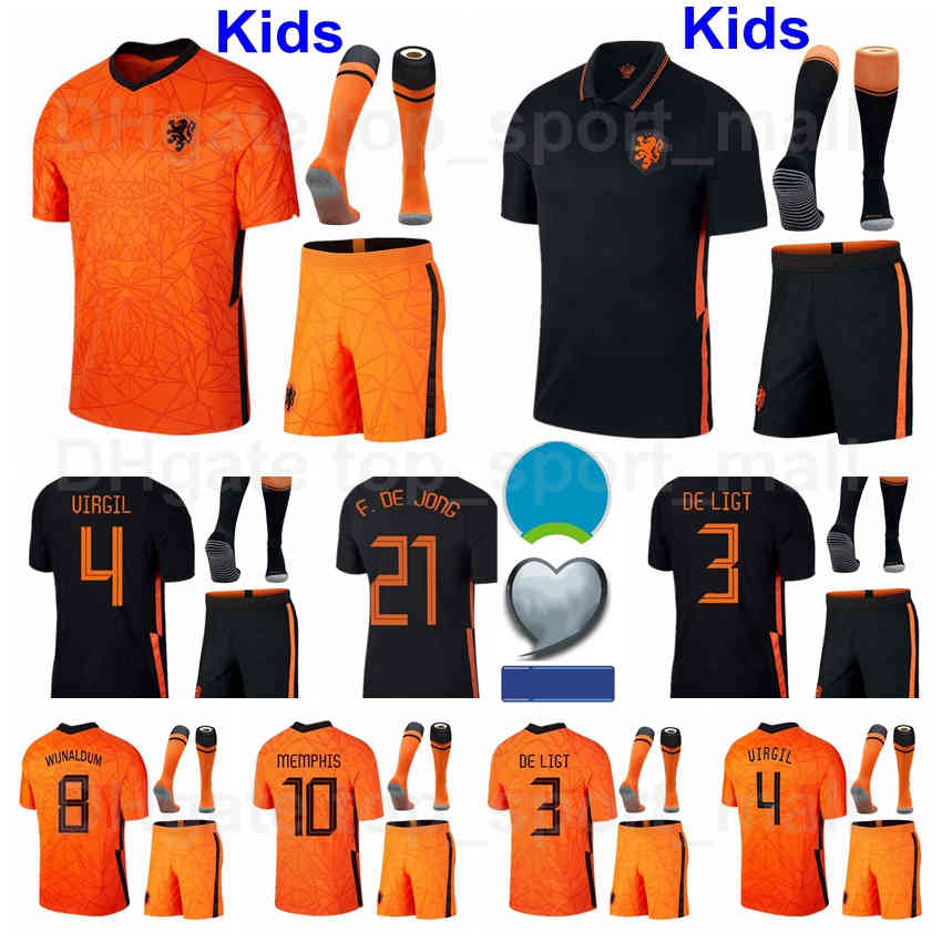 

Europe Cup Youth Netherlands Jersey Soccer Socks Set DE JONG VIRGIL MEMPHIS WIJNALDUM KLAASSEN PROMES ROBBEN Van Persie Kids Holland Football Shirt Kits, Kids black